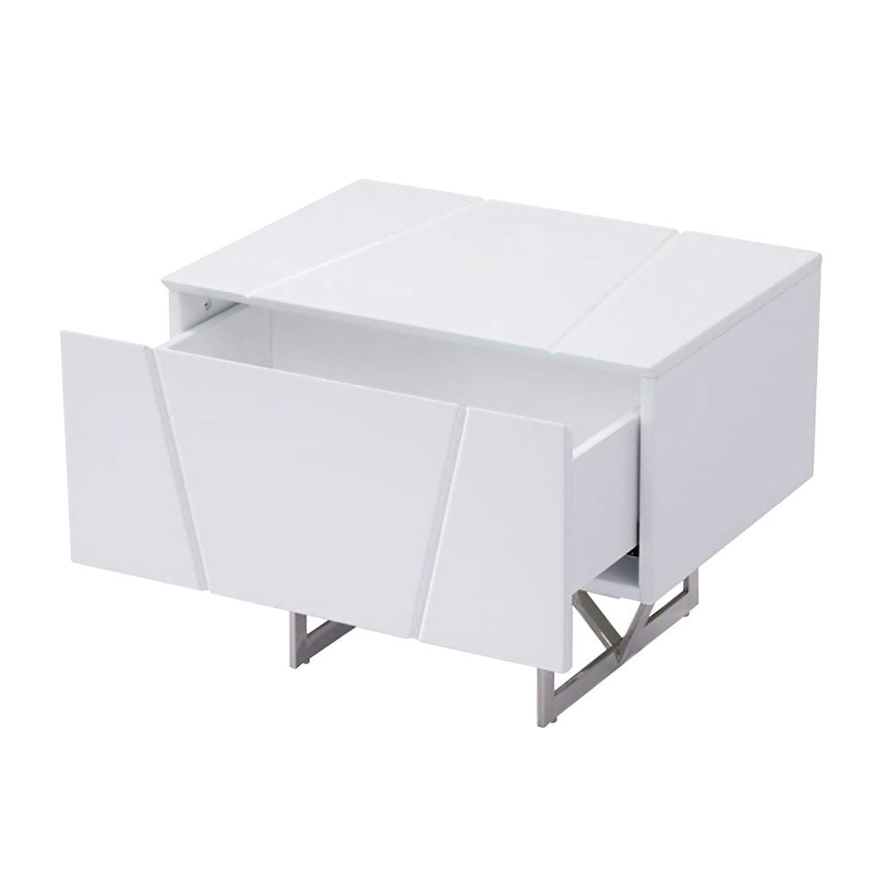 Modern Nightstand With Drawer, White Bedroom Nightstand On Steel Legs