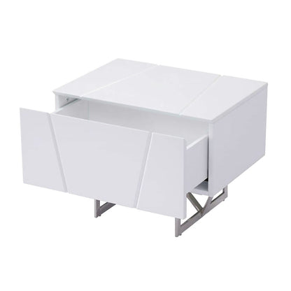 Modern Nightstand With Drawer, White Bedroom Nightstand On Steel Legs