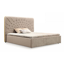 Eastern King Luxury Bed Frame, Tufted Bed Frame Upholstered In Beige Velvet