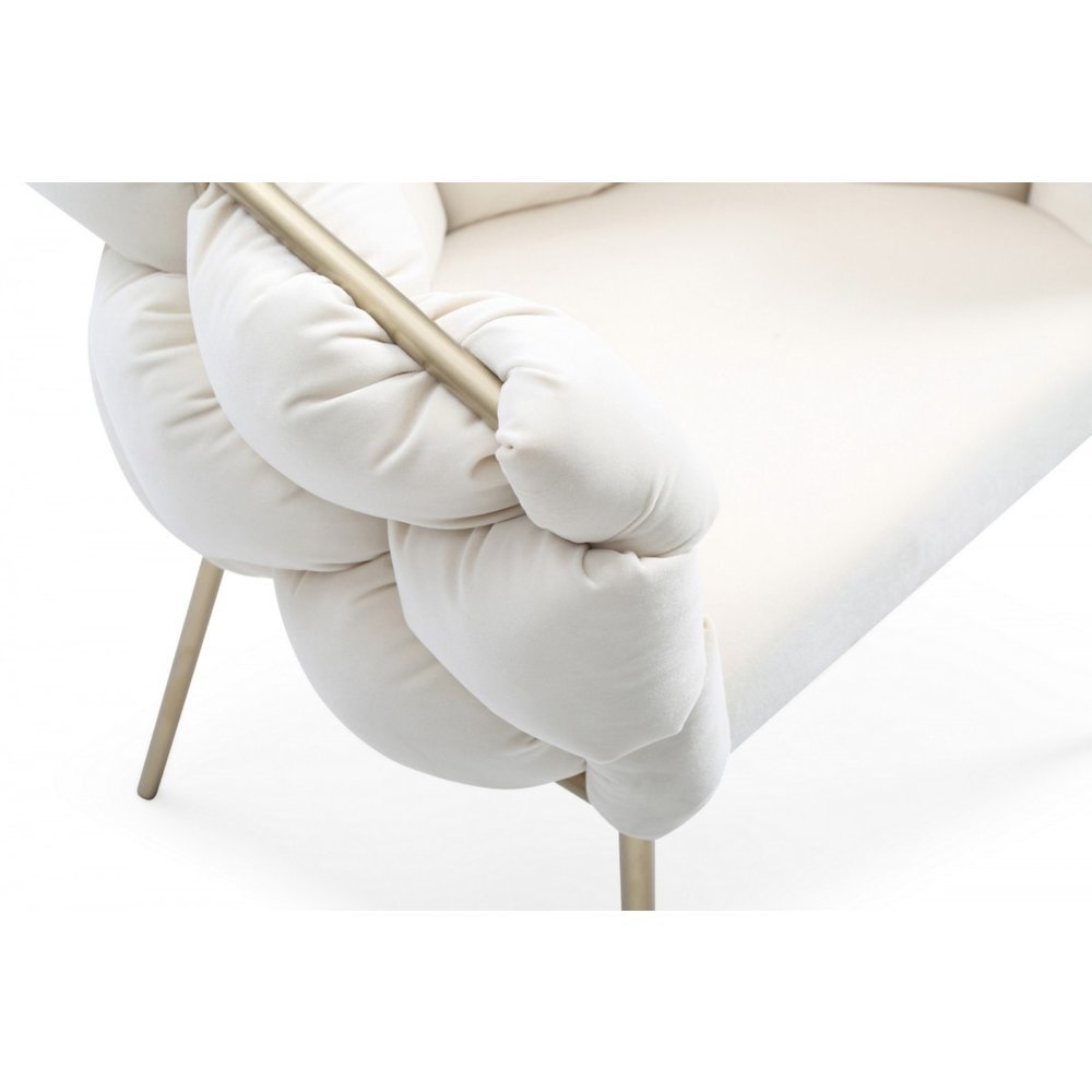 Off-White Modern Upholstered Dining Chair, Cozy Chair With Brass Metal Frame