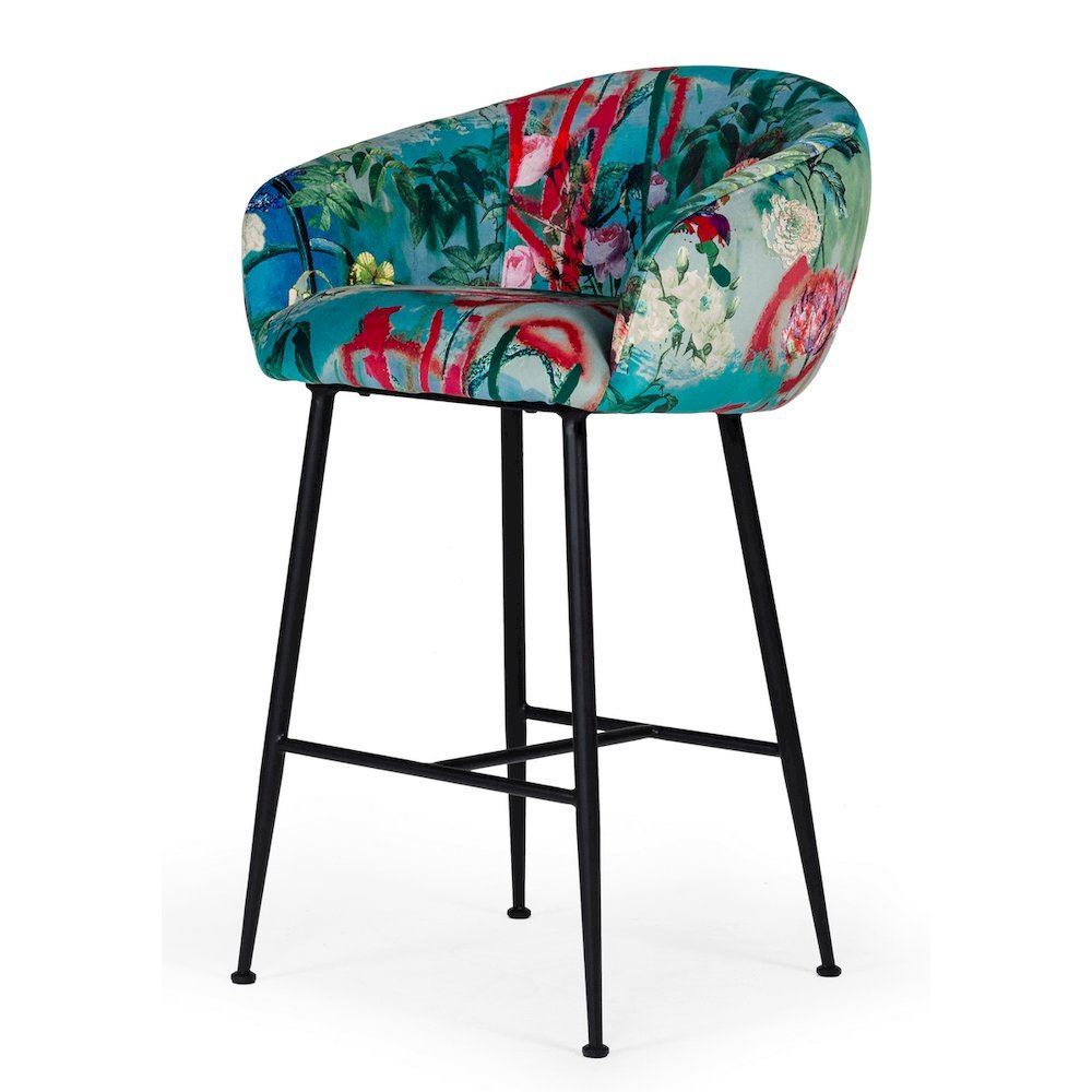Colorful Counter Height Bar Stool, Unique Velvet Upholstered Modern Stool