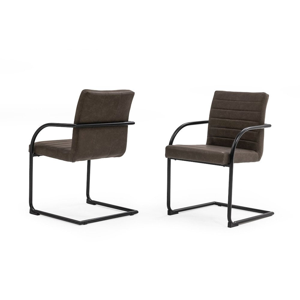 Brown Leatherette Dining Chairs Set Of 2, Modern Dining Chairs With Metal Legs