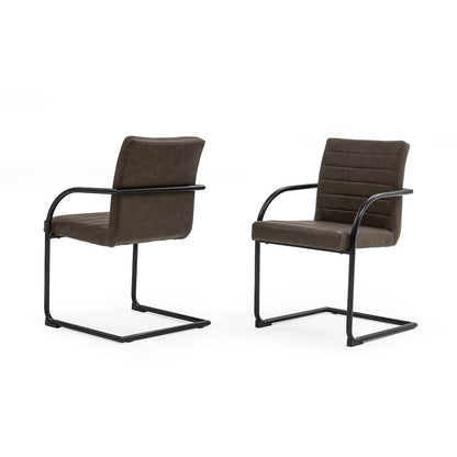 Brown Leatherette Dining Chairs Set Of 2, Modern Dining Chairs With Metal Legs