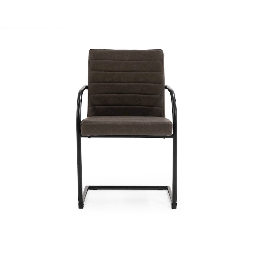 Brown Leatherette Dining Chairs Set Of 2, Modern Dining Chairs With Metal Legs