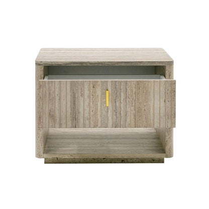 Modern Nightstand In Gray Faux Travertine, Bedside Table With Drawer Storage