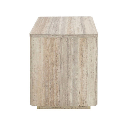Modern Nightstand In Gray Faux Travertine, Bedside Table With Drawer Storage