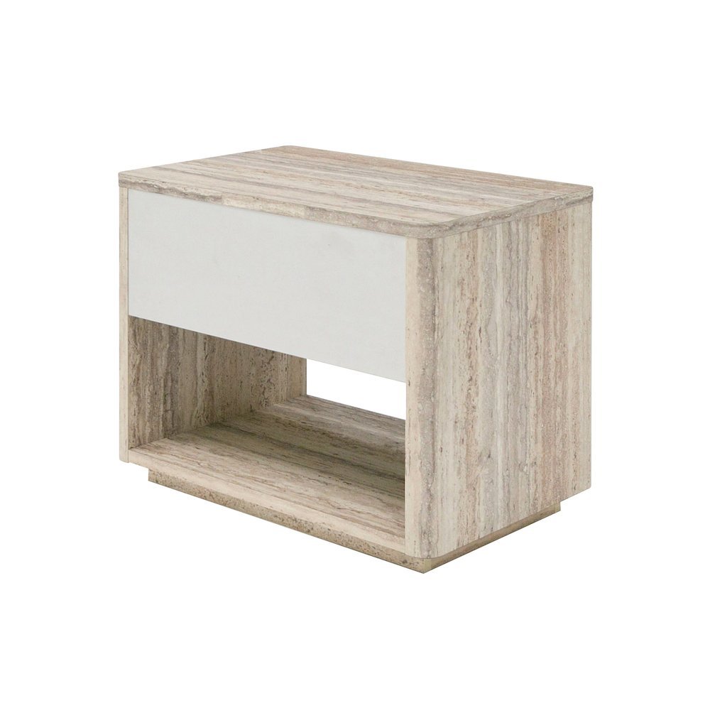 Modern Nightstand In Gray Faux Travertine, Bedside Table With Drawer Storage