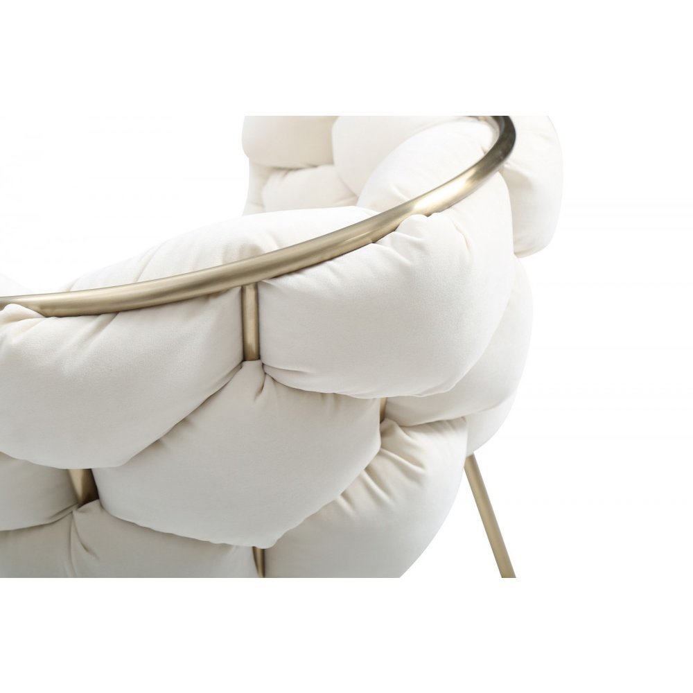Off-White Modern Upholstered Dining Chair, Cozy Chair With Brass Metal Frame
