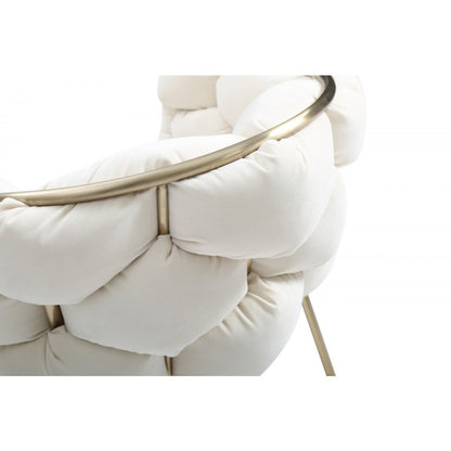 Off-White Modern Upholstered Dining Chair, Cozy Chair With Brass Metal Frame