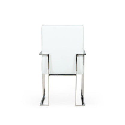 Luxury Dining Chair White Upholstered, Chair With Metal Legs and Leather Finish
