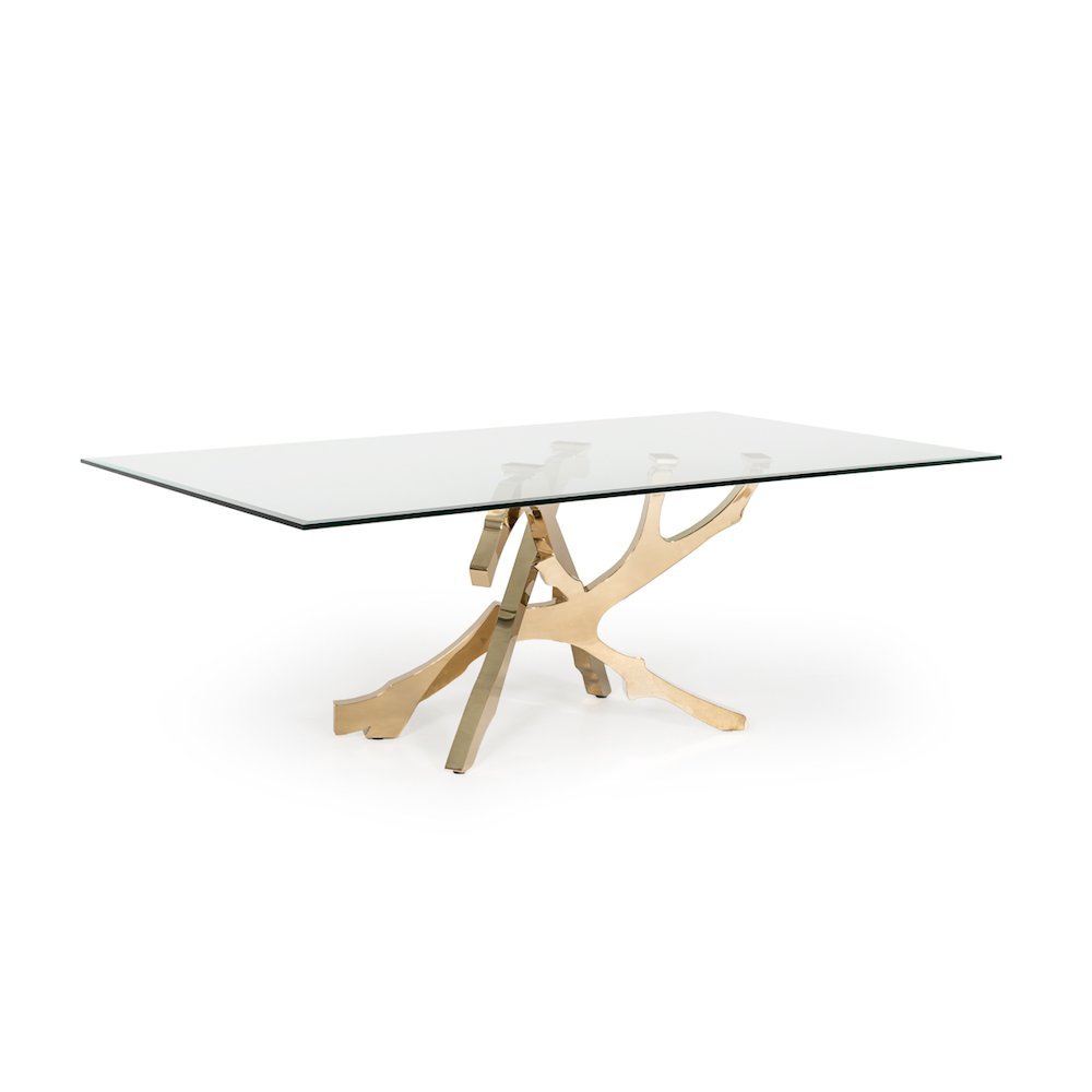 Glass Kitchen Table With Gold Base, Modern Dining Room Table For 6 People