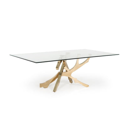 Glass Kitchen Table With Gold Base, Modern Dining Room Table For 6 People
