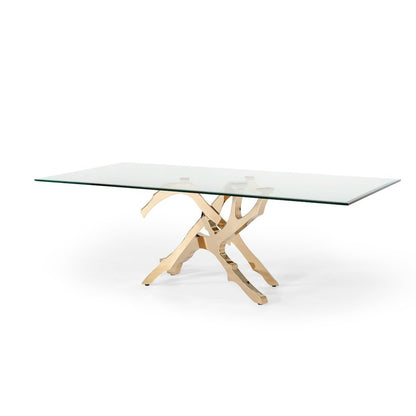 Glass Kitchen Table With Gold Base, Modern Dining Room Table For 6 People