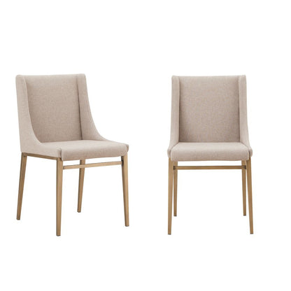 Beige Upholstered Dining Chairs Set Of 2, Modern Kitchen Chairs With Metal Legs