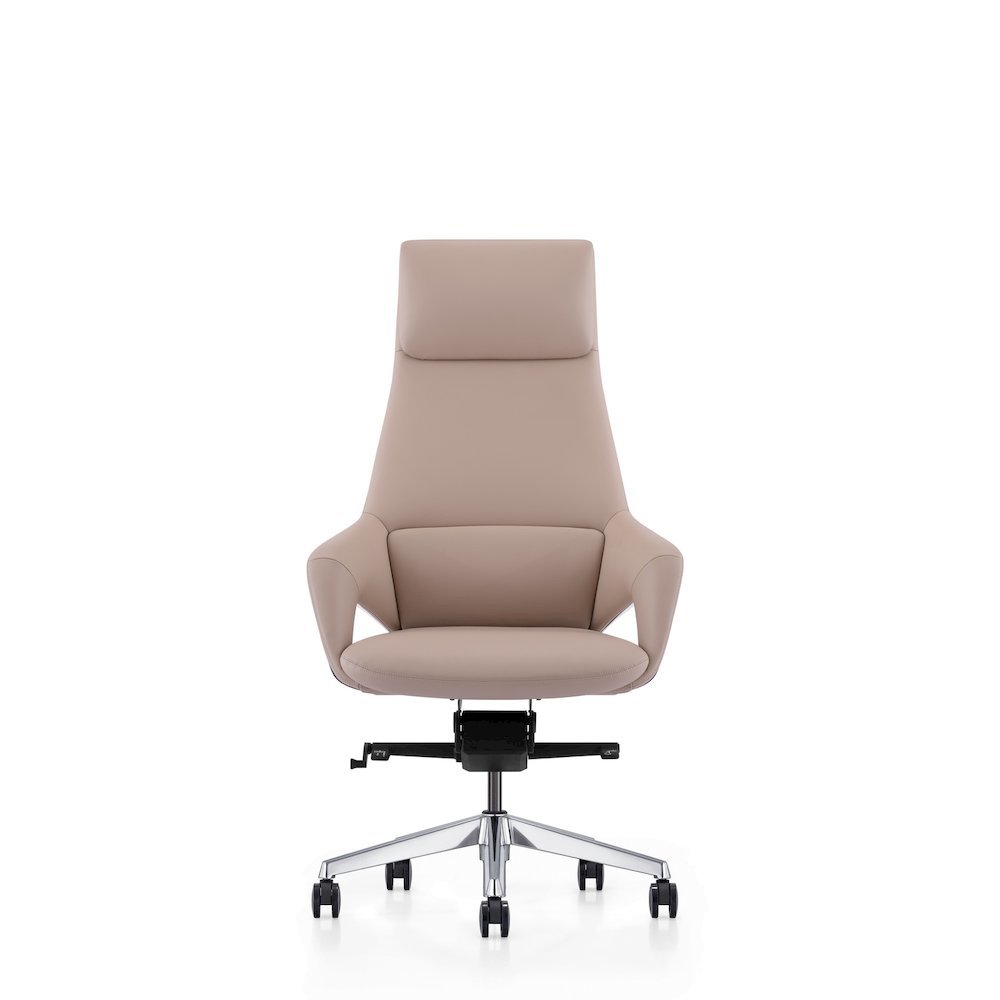 Beige Leather Desk Chair, Modern Office Chair With Wheels And Comfy Support