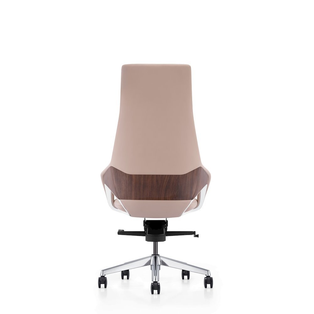 Beige Leather Desk Chair, Modern Office Chair With Wheels And Comfy Support