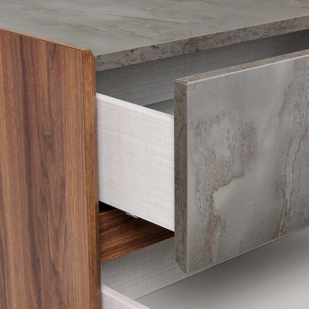 Gray Nightstand With 2 Drawers, Modern Walnut Veneer Bedroom Side Table