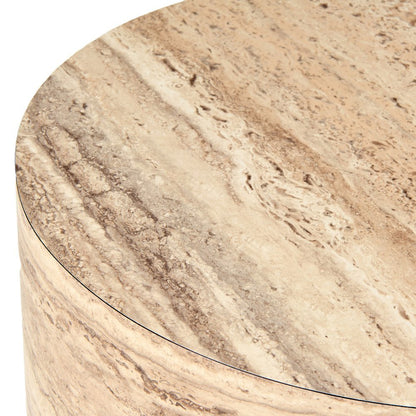 Round Faux Travertine Side Table, Gray Stone Finish Unique End Table