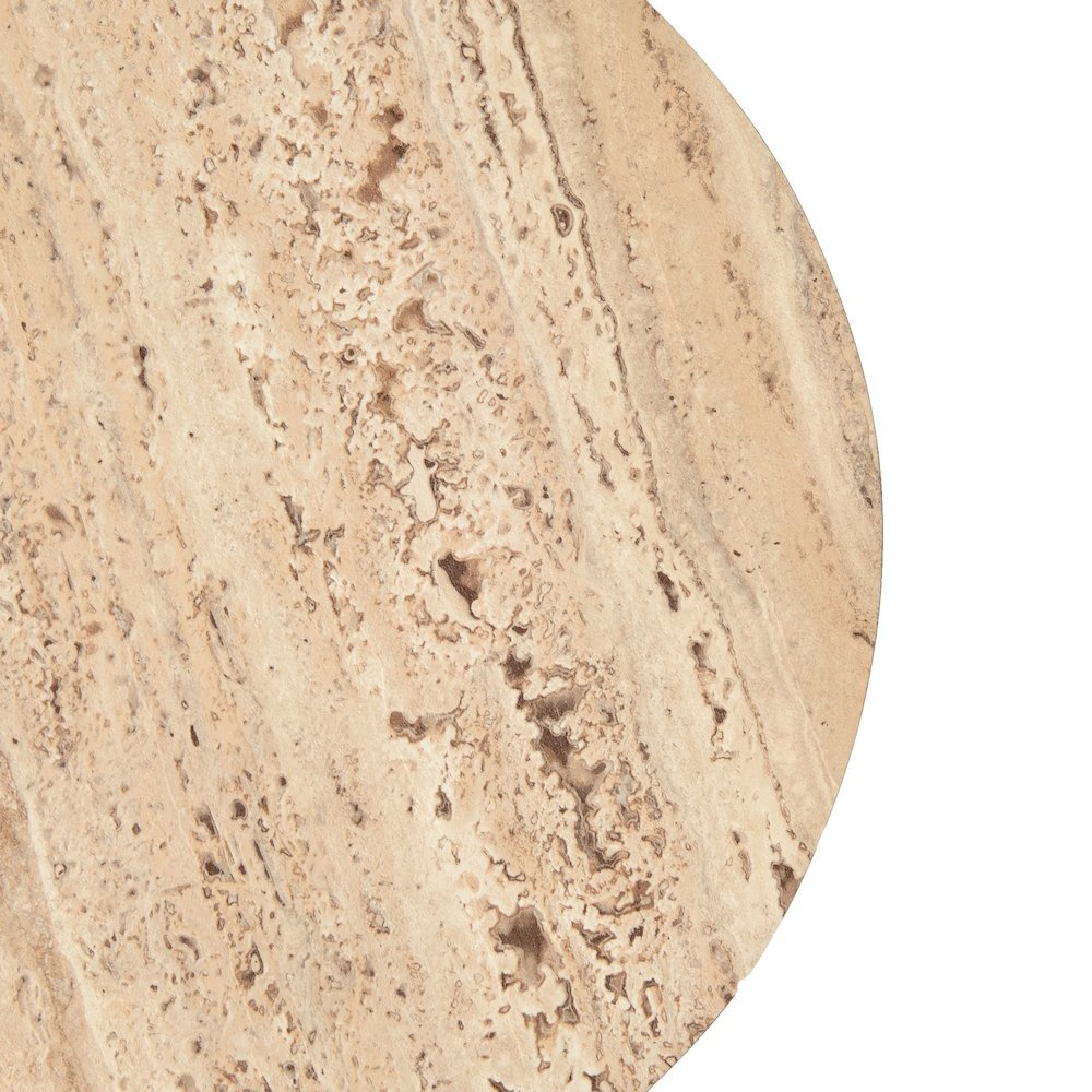 Round Faux Travertine Side Table, Gray Stone Finish Unique End Table