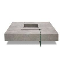 Square Concrete Floating Coffee Table With Glass Legs, Modern Coffee Table