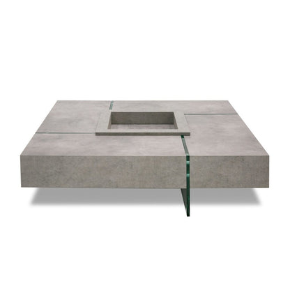 Square Concrete Floating Coffee Table With Glass Legs, Modern Coffee Table