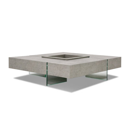 Square Concrete Floating Coffee Table With Glass Legs, Modern Coffee Table
