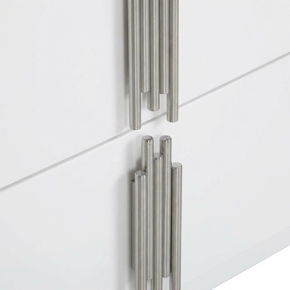 White and Stainless Steel Nightstand with Modern Design