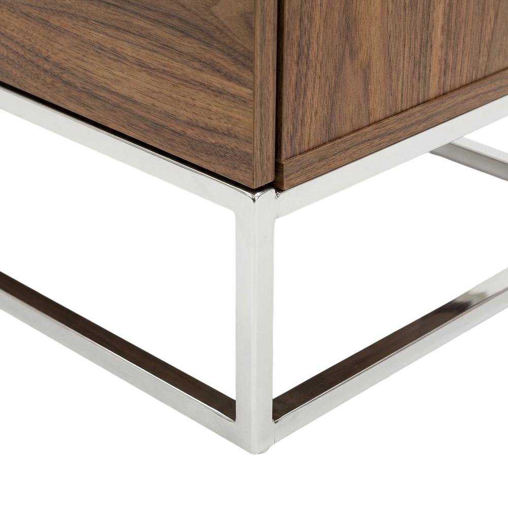 Modern Brown Walnut TV Stand with Engineered Wood and Metal Finish