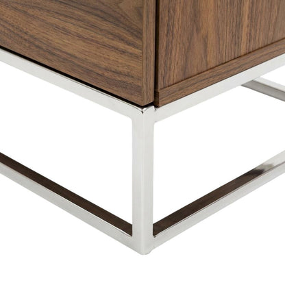 Modern Brown Walnut TV Stand with Engineered Wood and Metal Finish