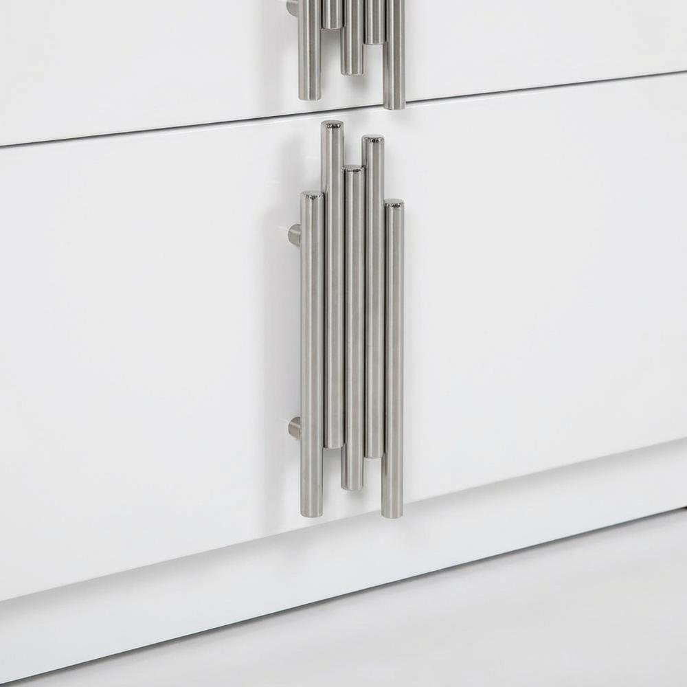 White and Stainless Steel Nightstand with Modern Design