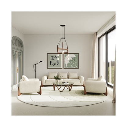 Modrest Fleury - Contemporary Cream Fabric and Walnut Lounge Chair