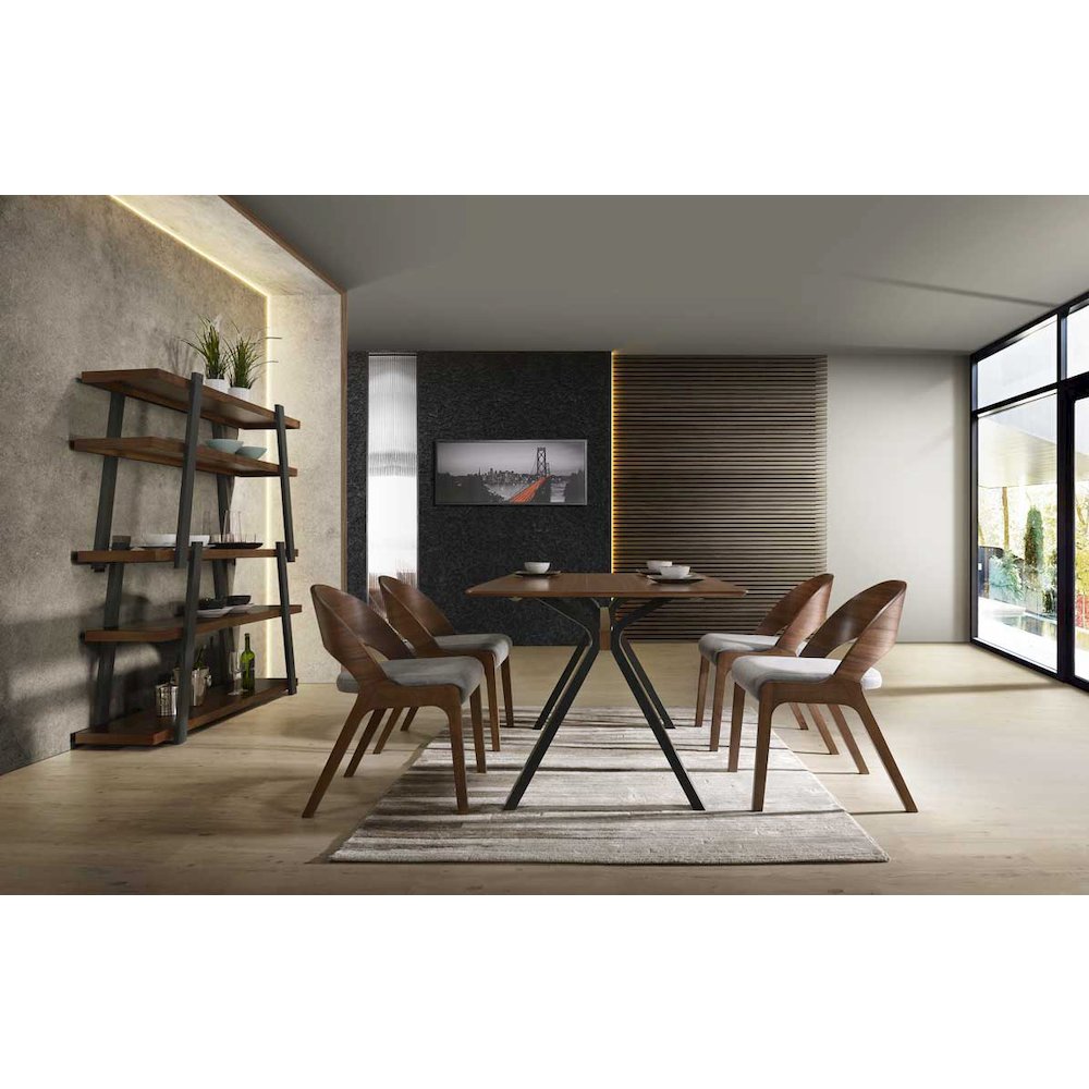 Runyon Modern Walnut and Grey Fabric Dining Chair (Set of 2)