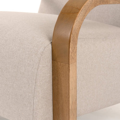 Modrest Sada - Mid-Century Modern Beige Linen + Chestnut Accent Chair