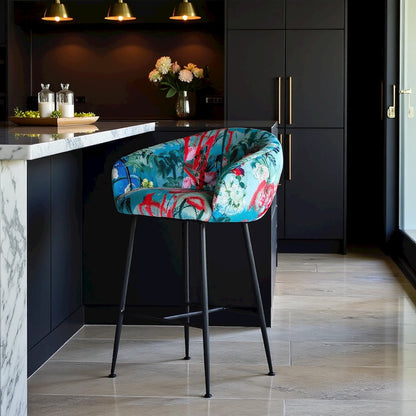 Colorful Counter Height Bar Stool, Unique Velvet Upholstered Modern Stool