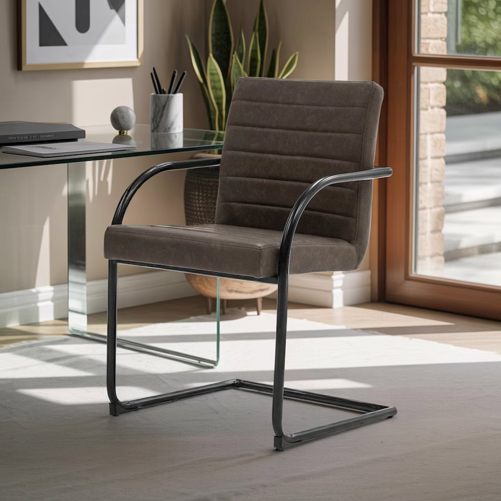 Brown Leatherette Dining Chairs Set Of 2, Modern Dining Chairs With Metal Legs