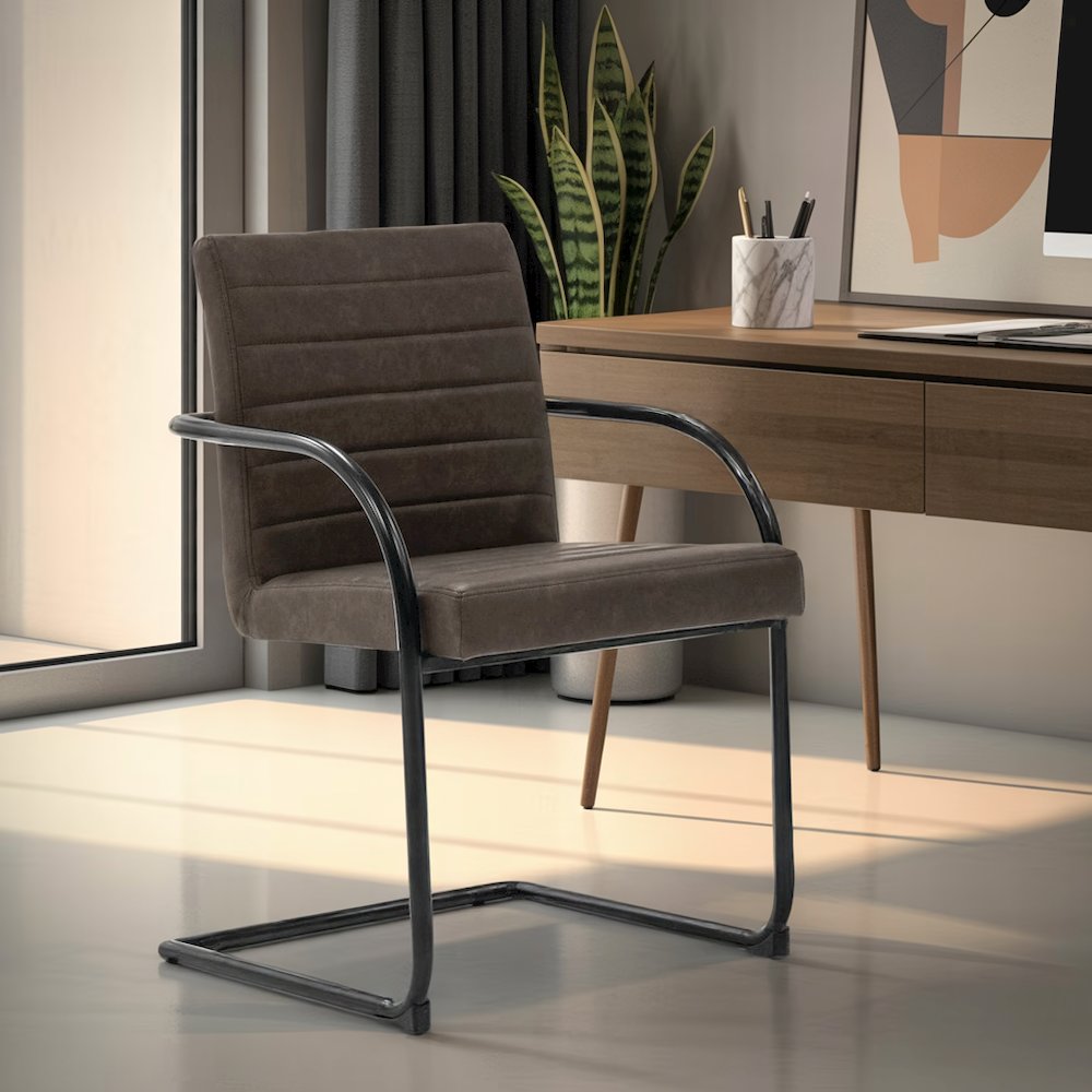 Brown Leatherette Dining Chairs Set Of 2, Modern Dining Chairs With Metal Legs