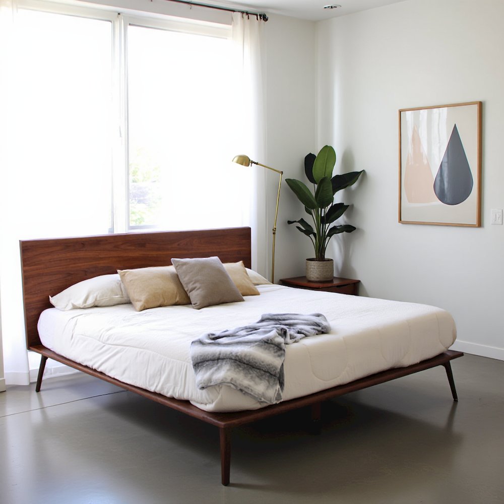 Eastern King Solid Wood Bed Frame, Mid Century Modern King Bed In Walnut