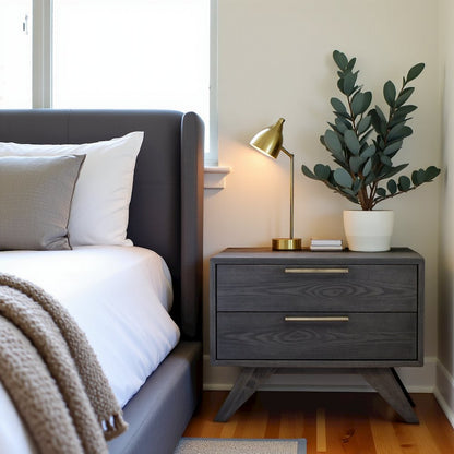 Gray Wash Modern Nightstand With 2 Drawers, Bedside Table With Storage Space
