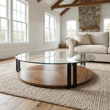 Gray Coffee Table with Glass Top and Metal Frame, Modern Veneer Design