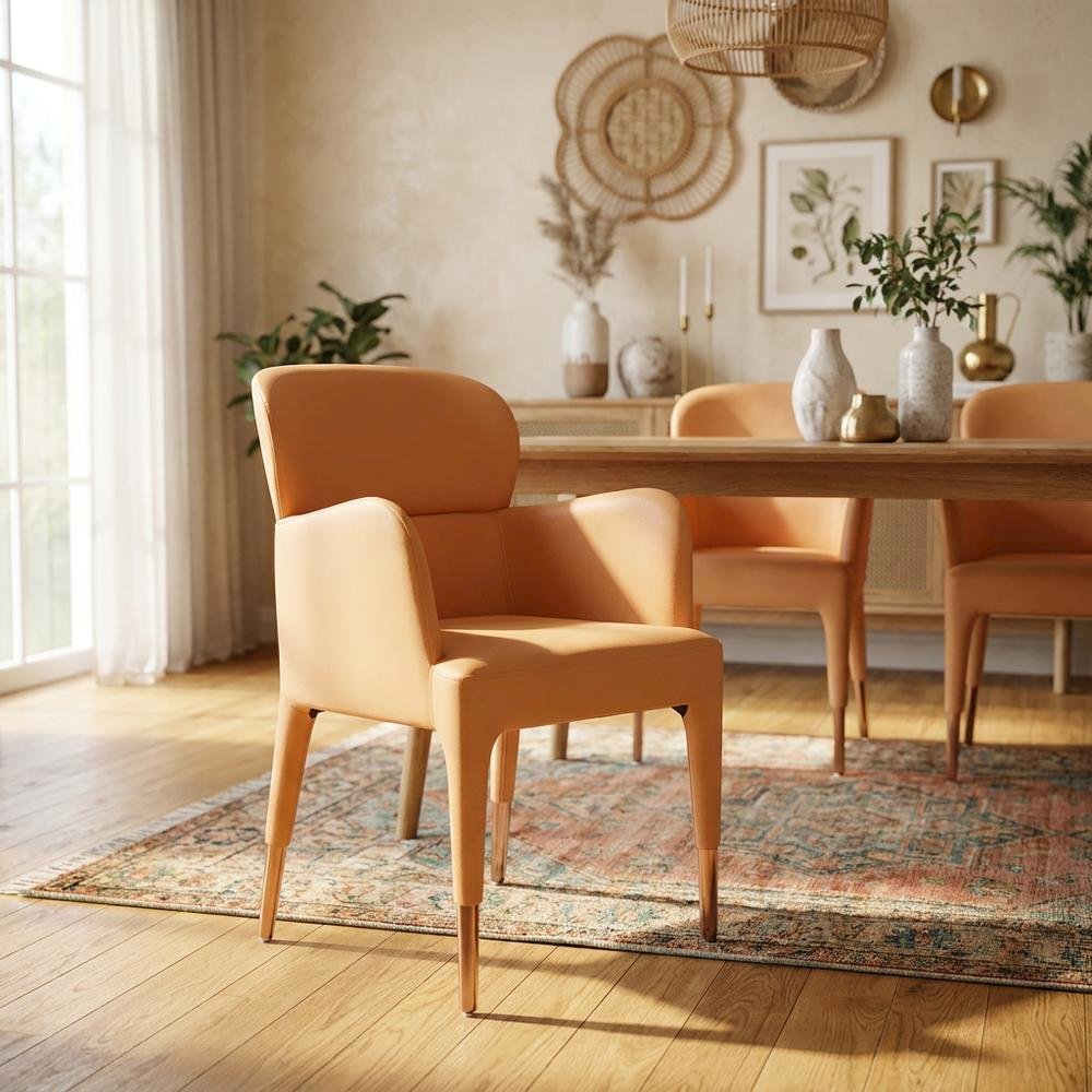 Modern Peach and Rosegold Dining Armchair with Stylish Design