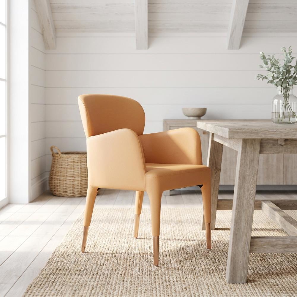 Modern Peach and Rosegold Dining Armchair with Stylish Design