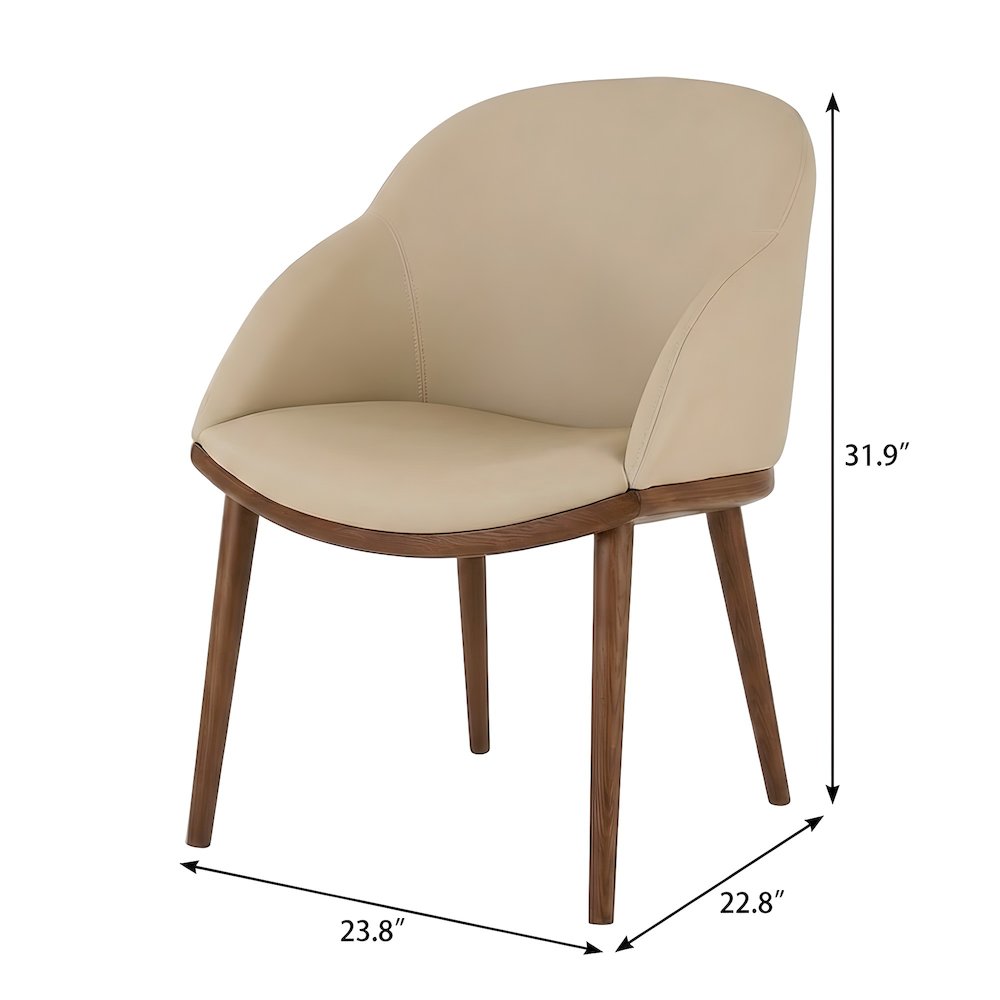Vegan Leather-Upholstered Mid-Century Modern Dining Chair with Walnut Legs
