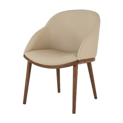 Vegan Leather-Upholstered Mid-Century Modern Dining Chair with Walnut Legs