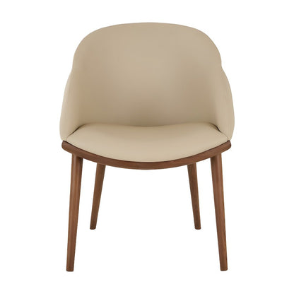 Vegan Leather-Upholstered Mid-Century Modern Dining Chair with Walnut Legs