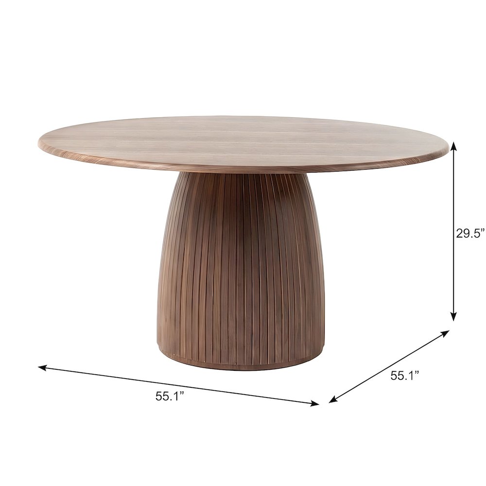 Walnut Veneer Round Dining Table with Panel Pedestal Base, Seats 5