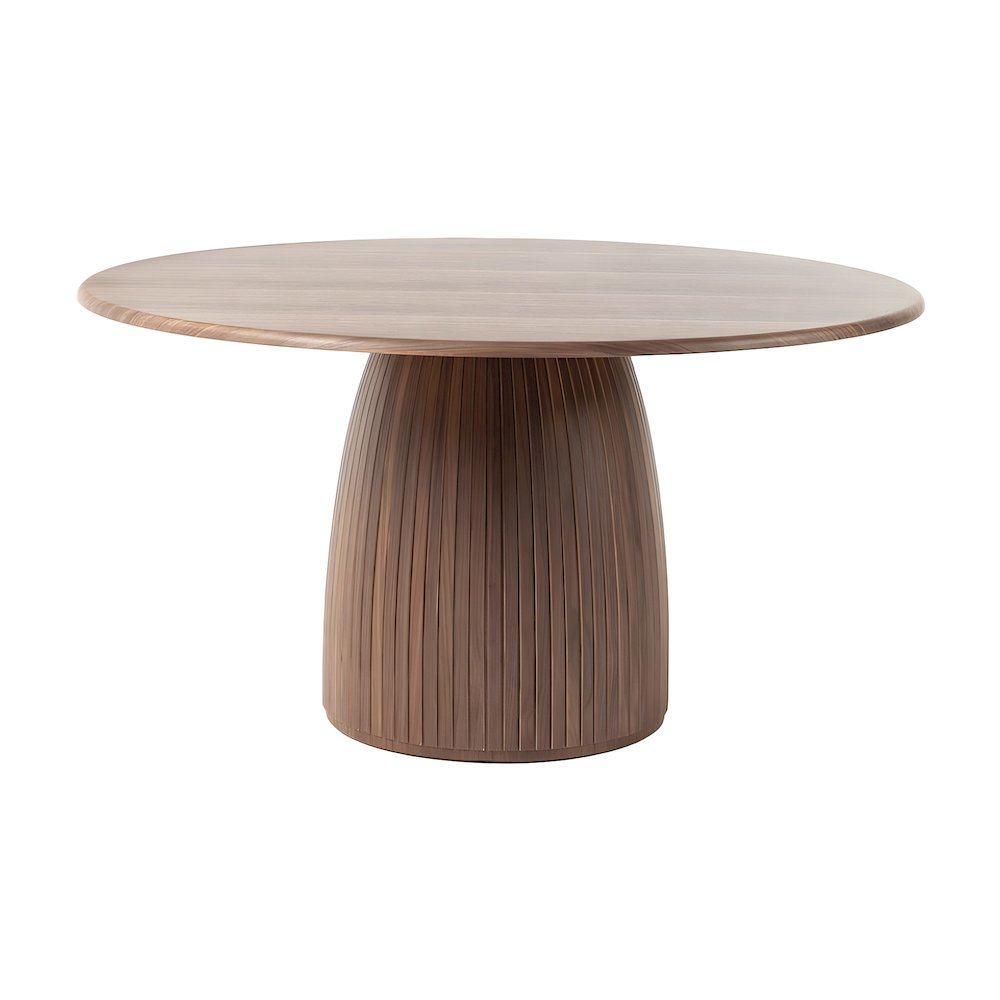 Walnut Veneer Round Dining Table with Panel Pedestal Base, Seats 5