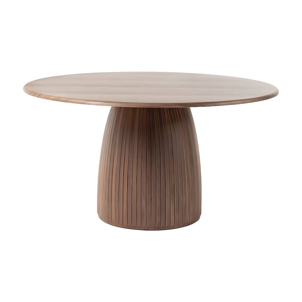 Walnut Veneer Round Dining Table with Panel Pedestal Base, Seats 5