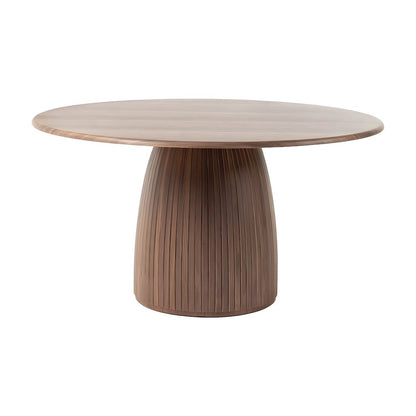 Walnut Veneer Round Dining Table with Panel Pedestal Base, Seats 5
