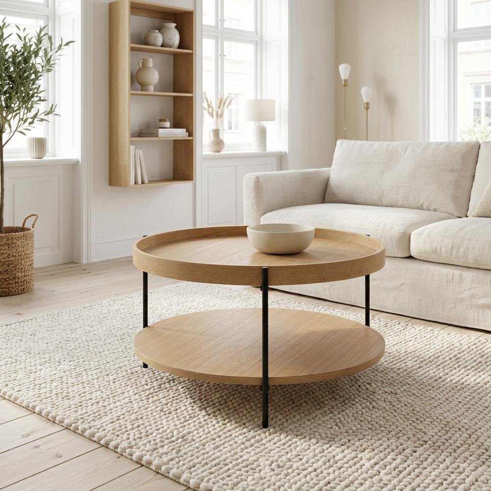 Brown Manufactured Wood Coffee Table with Iron Frame Single Piece