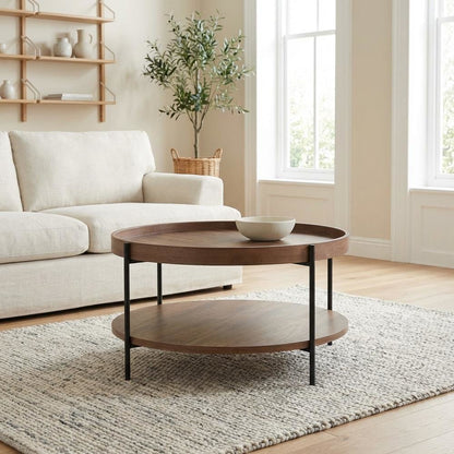 Brown Manufactured Wood Coffee Table with Iron Frame Sturdy Modern Design